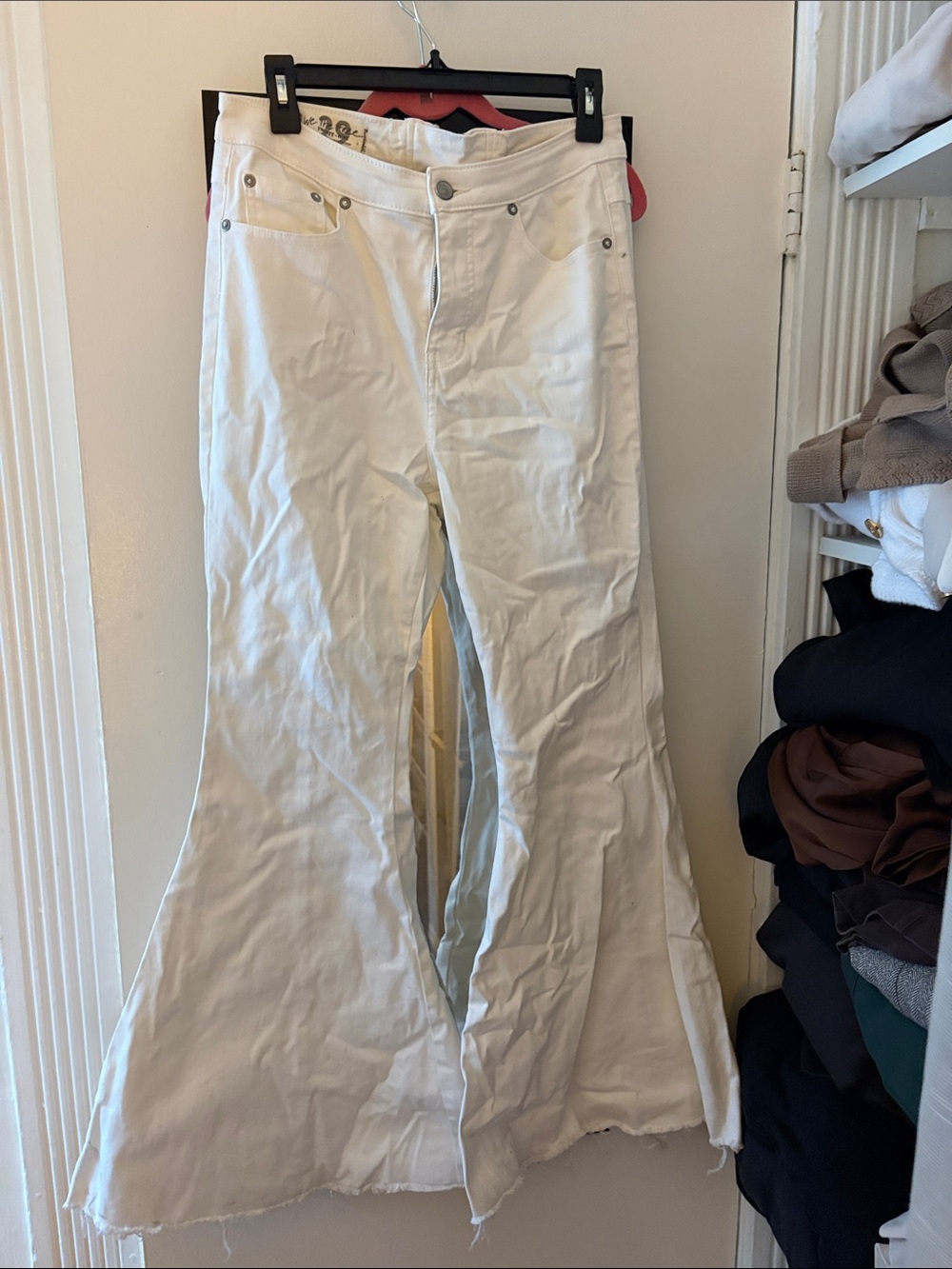Women’s White Flared Jeans- tie back